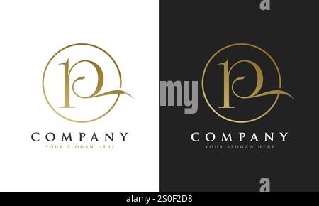 Abstract script gold premium luxury letter P logo design Stock Vector