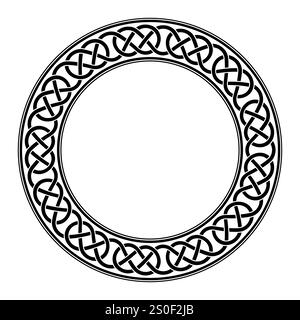 Circle frame with Celtic knotwork, a decorative loop border with pattern in typical Celtic style. Seamlessly connected sling knots. Stock Photo