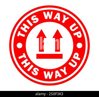 Fragile round circle stamp sticker icon symbol set. Handle with care logo sign. Keep dry, This way up. Vector illustration image. Isolated on white ba Stock Vector