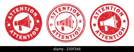 Megaphone news attention round Grunge stamp icon shape symbol. Voice sound speech logo silhouette sign. Loudspeaker amplifier. Vector illustration ima Stock Vector