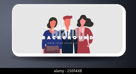 Colorful Banner, Card or Cover, Retro Style Background, Poster or Landing Page Creative Design, Simple Multi Purpose Template with Three People Close Stock Vector