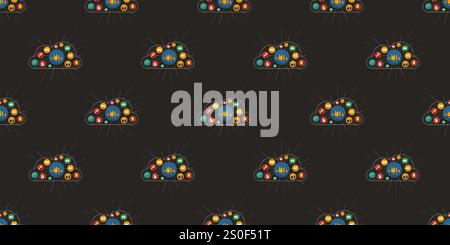 Rows of Colorful Retro Style Round Cloud Shapes Made of Technology Icons - Pattern, Design  on Dark Background, Seamless Texture for IT, IoT, Web and Stock Vector