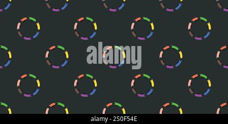 Dark Abstract Colorful Geometric Wide Scale Seamless Background Design, Rows of Many Colorful Circles Made of Arrows - Texture, Pattern, Template in E Stock Vector
