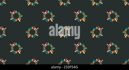 Dark Abstract Geometric Background Design, Many Colorful Rectangles Around and Protruding From Rings - Seamless Pattern, Texture, Template in Editable Stock Vector