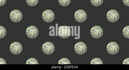 Green Modern Style Abstract Geometric Background Design, Rows of Many Large Lit 3D Balls, Globes, Spheres with Letter Patterned Surface, Template in E Stock Vector