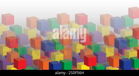 Lots of Colorful Abstract 3D Solid and Transparent Lit Cubes Pattern, Wide Scale Background for Web, Technology or Business - Vector Design, Template Stock Vector