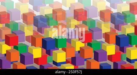 Lots of Colorful Abstract 3D Solid and Transparent Cubes Pattern, Wide Scale Background for Web, Technology or Business - Vector Design, Template Illu Stock Vector