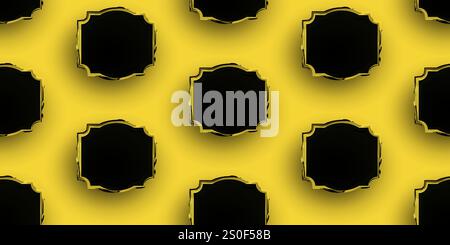 Many Retro Style Black Grungy Frames, Speech and Thought Bubbles, Vintage Labels, Communication Symbols - Pattern on Wide Scale Yellow Background - De Stock Vector