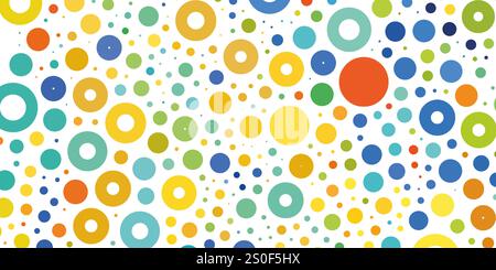 Abstract Colorful Spotted Pattern - Random Placed Spots, Rings and Circles of Various Sizes, Texture with Copyspace, Generative Art, Vector Design on Stock Vector