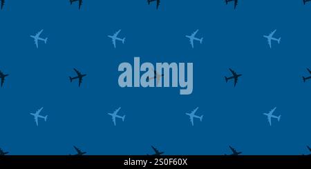 Seamless Airplane Symbols Pattern on Wide Scale Blue Background - Design Template in Editable Vector Format Stock Vector