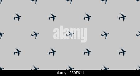 Seamless Airplane Symbols Pattern on Wide Scale Gray Background - Design Template in Editable Vector Format Stock Vector
