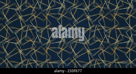 Dark Abstract Background, Overlapping Golden Squares Pattern - Geometrical Art Deco Style Graphic Design for Cards, Covers, Flyers - Minimalist Line-A Stock Vector