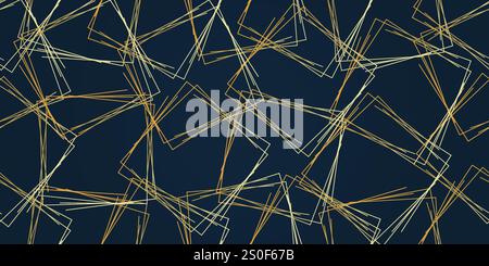 Dark Abstract Background, Overlapping Golden Squares Pattern - Geometrical Art Deco Style Graphic Design for Cards, Covers, Flyers - Minimalist Line-A Stock Vector