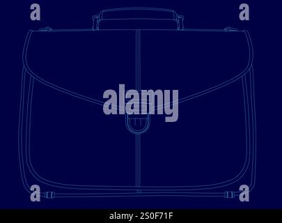 Blue drawing of a briefcase. The briefcase is shown in a blue color scheme Stock Vector