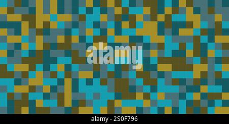 Abstract Colorful Pixelated Surface Pattern with Random Colored Blue, Brown and Green Squares - Wide Scale Geometric Mosaic Texture - Generative Art, Stock Vector
