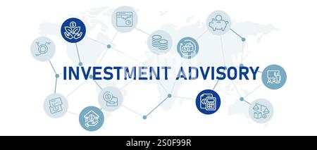 Investment advisory icon set analysis investor advice consultant money management service concept Stock Vector