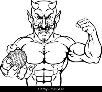 A devil Satan golf sports mascot cartoon character man holding a ball Stock Vector