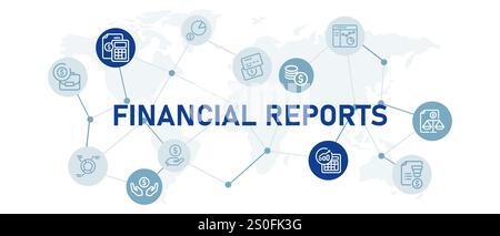 Financial report concept header illustration icon set finance balance statement company business information for investor and audit Stock Vector