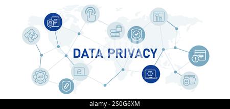Data privacy set internet safety protection private locked document user access security privacy permission protection concept Stock Vector