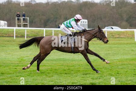 Newbury, United Kingdom. Saturday 28th December 2024. Tour Ovalie and  Miss Isabel Williams win the Play Coral Racing-SuperSeries for free Mares Handicap Hurdle for trainer Evan Williams and owner Mr Andrew Strong. Credit JTW Equine Images / Alamy Live News Stock Photo