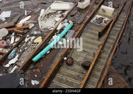 Trash and Debris in Bradenton Florida after Hurricane Milton. Manatee River Debris Stock Photo