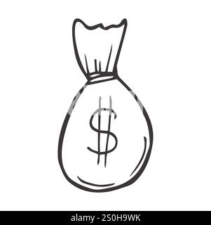 sack money bag with dollar sign symbol with doodle hand drawn style. sketch concept for business and finance icon vector illustration Stock Vector