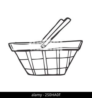 plastic shopping basket, doodle style, sketch illustration, hand drawn Stock Vector