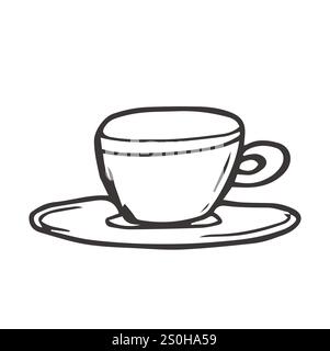 Cup with tea bag hand drawn outline doodle icon. Hot drink - tea cup vector sketch illustration for print, web, mobile and infographics isolated on wh Stock Vector