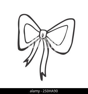 Vector illustration of candle with bow. Contour sketch in trend of candle decorated with ribbon. Coquette style Stock Vector