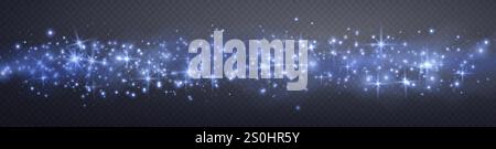 Blue glittering dots, particles, stars magic sparks. Glow flare light effect. Blue luminous points. Vector particles on transparent background. Stock Vector
