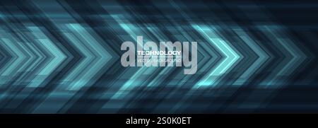Blue technology arrows on dark futuristic abstract background. High-speed movement concept dynamic motion blue hi tech digital arrows. Technology Stock Vector