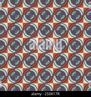 Seamless retro-style background with circles, flat vector illustration. A cover made of geometric shapes for web design, tiles, ceramics, covers, wrapping paper, textiles. Stock Vector