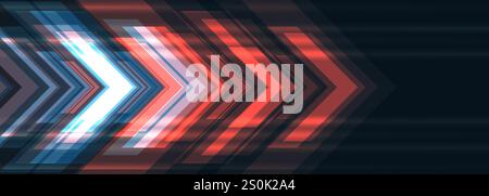 Blue and red technology arrows. Dark futuristic sports abstract background. High-speed movement concept dynamic motion red and blue hi tech digital Stock Vector
