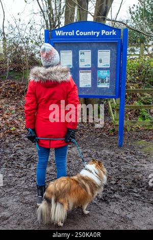 People walking dogs on the Wirral Way footpath, The Wirral Way is a path on the track of an old railway that goes from West Kirby to Hooton Merseyside Stock Photo