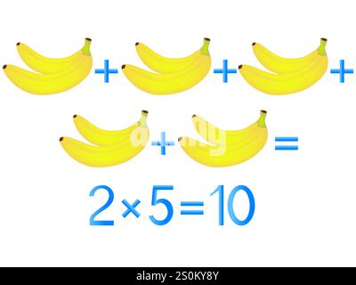 Educational games for children, multiplication action, example with bananas. Stock Vector