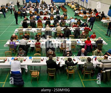 Hastings, UK. 28th Dec, 2024. Overhead view of the competitors during the 98th Caplin Hastings International Chess Congress, incorporating the 40th Hastings Weekend Congress at the Horntye Park, Hastings, UK. Credit: LFP/Alamy Live News Stock Photo