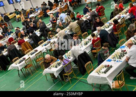 Hastings, UK. 28th Dec, 2024. Overhead view of the competitors during the 98th Caplin Hastings International Chess Congress, incorporating the 40th Hastings Weekend Congress at the Horntye Park, Hastings, UK. Credit: LFP/Alamy Live News Stock Photo