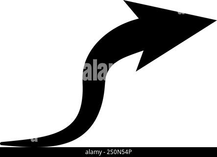 Simple black curved arrow pointing up and to the right over a white background, suitable for concepts such as progress, direction, and growth Stock Vector