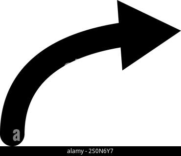 Black curved arrow pointing right against a clean white background, symbolizing direction and movement while suggesting guidance and progress in Stock Vector