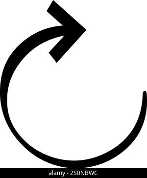 Bold black curved arrow pointing right, creating a semi circle and representing forward movement, progress, and direction, embodying a modern and Stock Vector
