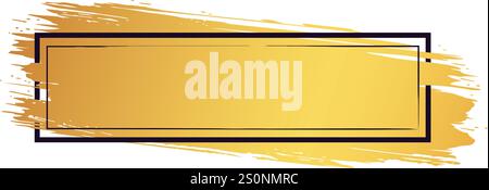 Wide golden brush stroke creating a striking contrast with a black rectangular frame, offering ample copy space for titles, quotes, or messages in a Stock Vector