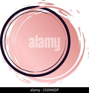 Double black circular border framing a pink brush stroke circle with gradient from dark to light pink on white background, ideal for beauty and Stock Vector