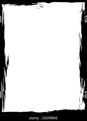Black border featuring a grunge texture and brush stroke effects, creating a stylish frame around a white copy space, perfect for incorporating text Stock Vector