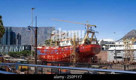 Trawler the Casablanca undergoing refit in dry dock at Cape Town port, South Africa on 19 December 2024 Stock Photo