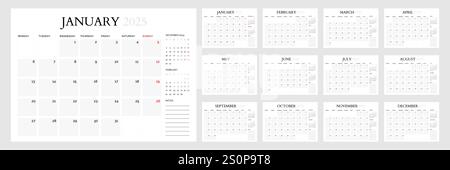 Light 2025 Calendar in Modern Clean Style Stock Vector