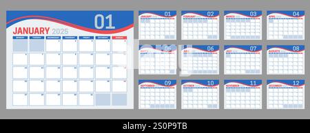 2025 Corporate Business Calendar with Blue Wave Stock Vector