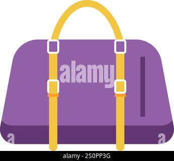 Purple travel bag featuring a vibrant yellow handle and straps, offering a stylish and practical accessory ideal for journeys and adventures, ensuring Stock Vector