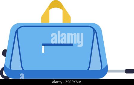 Light blue rolling travel bag with yellow handle and zipper closure, isolated on white background, representing travel, vacation, and luggage Stock Vector