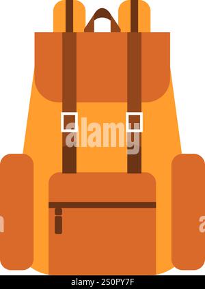 Backpack featuring adjustable straps, multiple compartments, and a durable design, perfect for carrying essentials during outdoor adventures and Stock Vector
