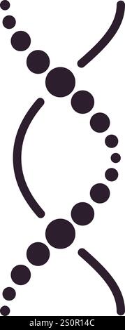 Dark purple dna structure forming double helix with connected dots representing chemical bases on plain white background, ideal for scientific or Stock Vector